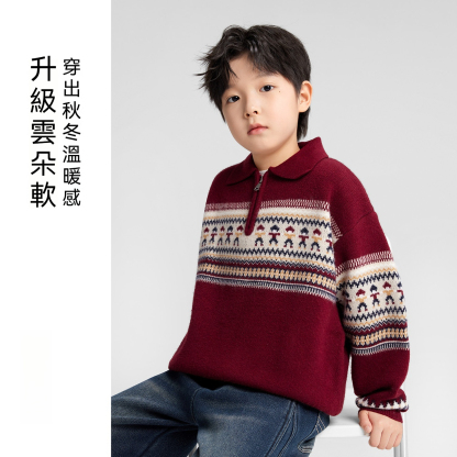男童紅色毛衣polo毛線衣兒童秋冬2026新款大童本命新年服