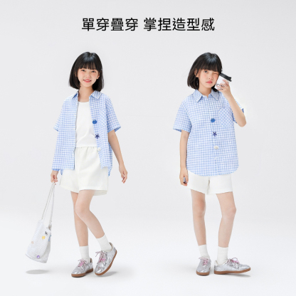 女童格子襯衫短袖夏季兒童小童洋氣紐扣襯衣2026新款