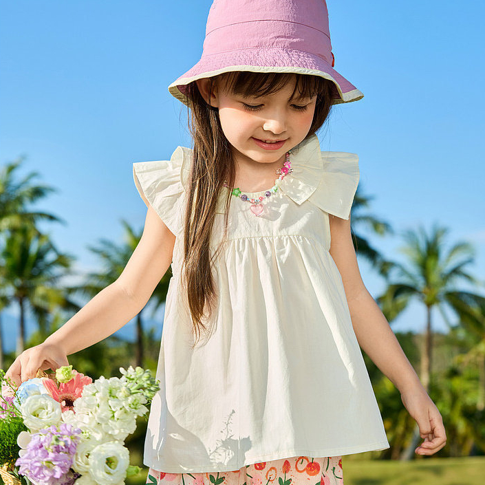 女童娃娃領襯衫夏裝甜美女孩背心女寶衣服