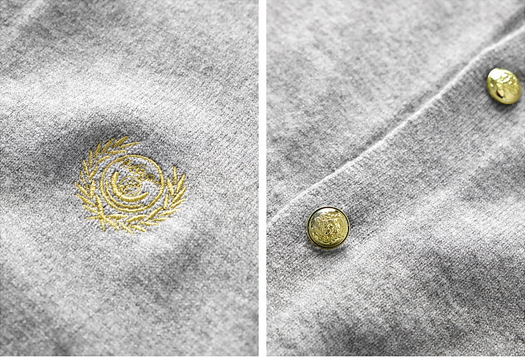 實物金色刺繡與鈕扣