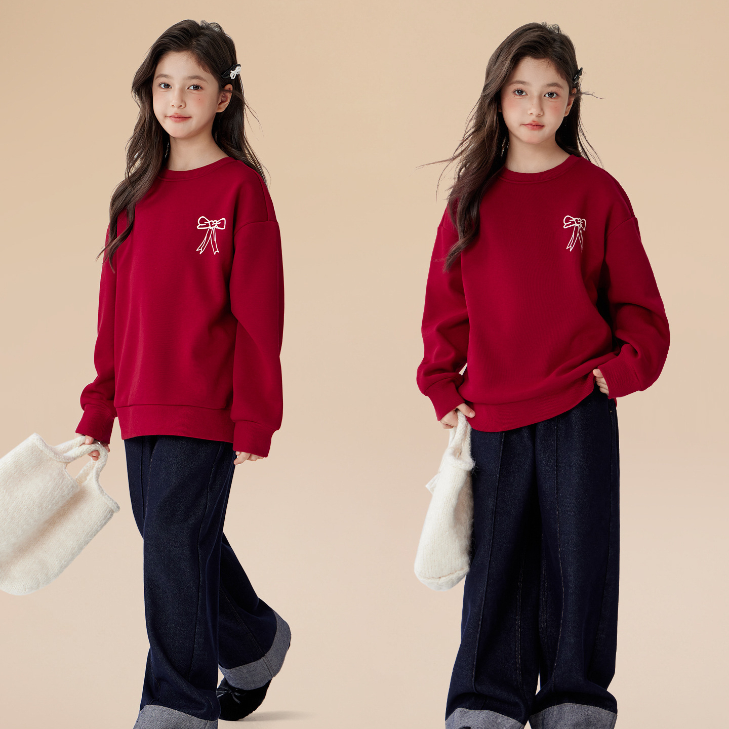 女童新年衛衣加絨加厚兒童紅色本命年保暖上衣新款馬年服