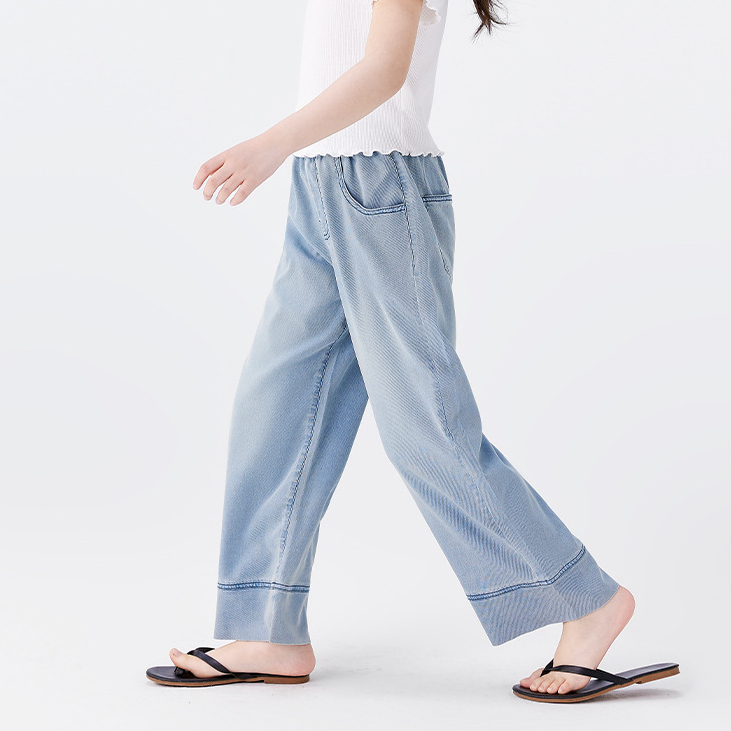 女童褲子夏褲天絲牛仔褲2026新款兒童夏裝闊腿褲女童防蚊褲