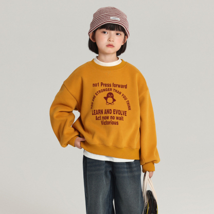 兒童加絨印花圓領衛衣女童2026新款寬鬆上衣休閒套頭衫