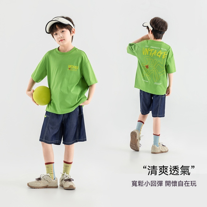 萊賽爾綿綿褲男童中大童短褲夏季天絲仿牛仔兒童休閒中褲