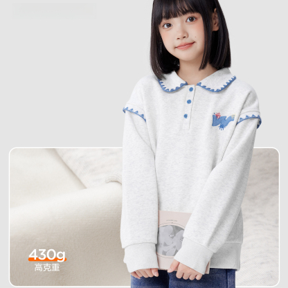 女童polo領加絨加厚衛衣2026新款兒童學院風冬季保暖外套