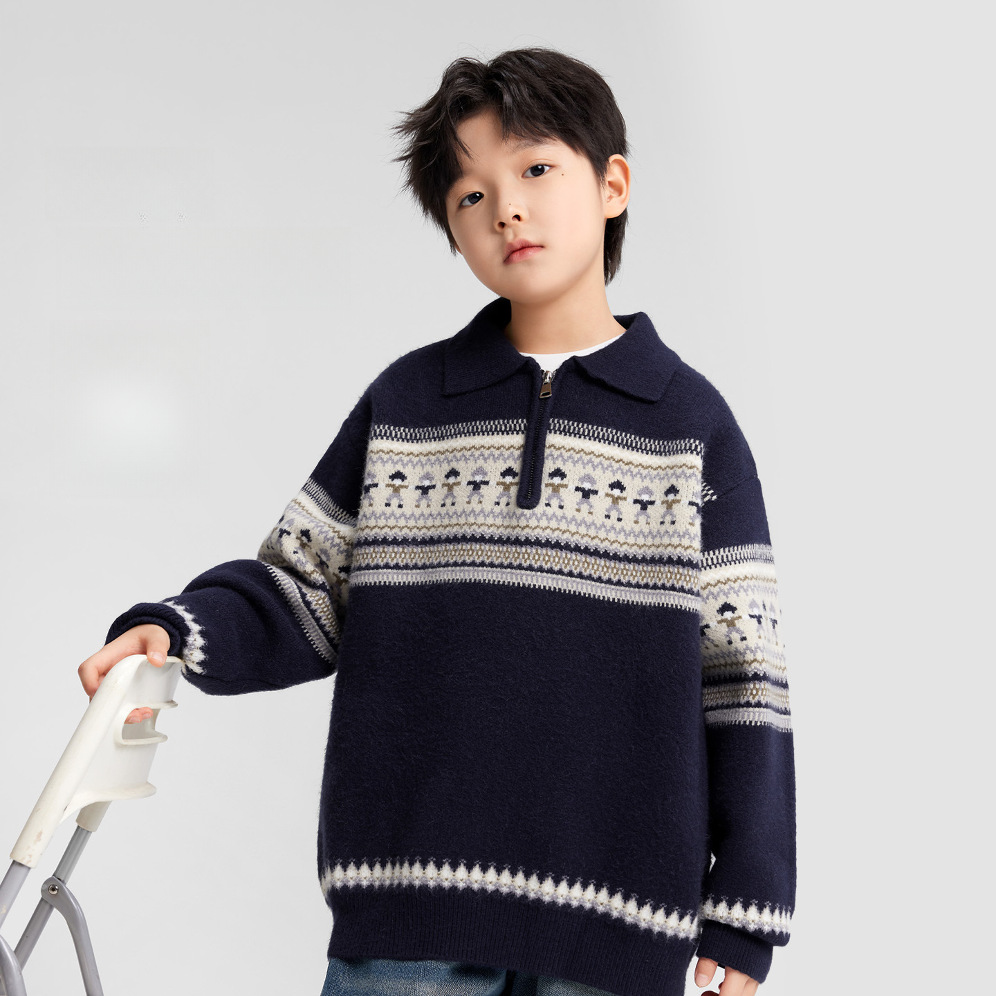 男童紅色毛衣polo毛線衣兒童秋冬2026新款大童本命新年服