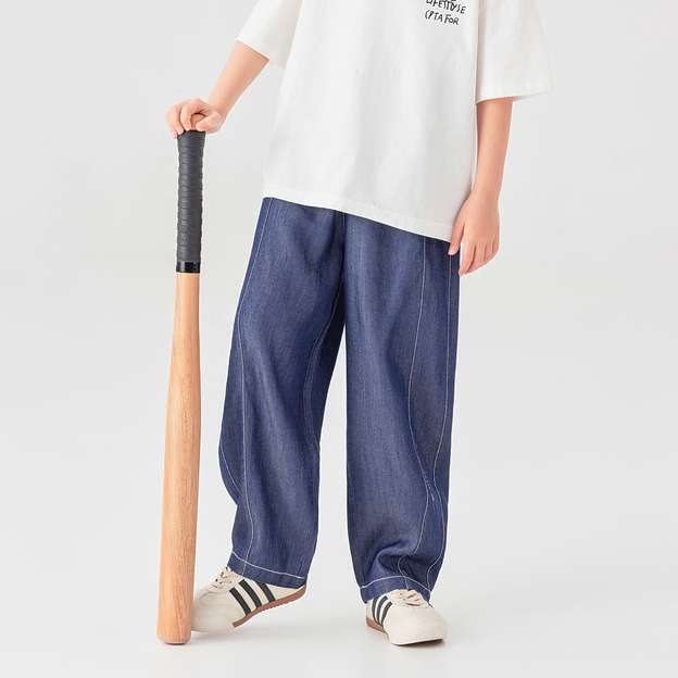 輕薄柔糯爽滑垂墜男童休閒褲夏季寬鬆萊賽爾天絲牛仔褲