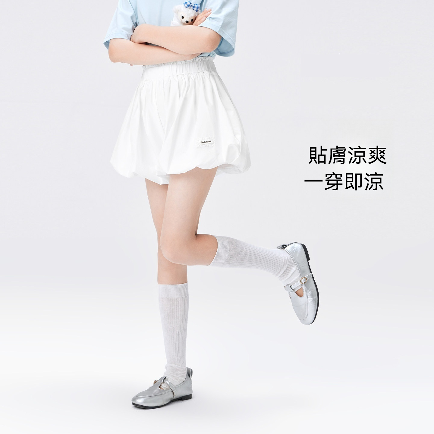 女童短裙原紗凉感蓬蓬裙2026新款夏裝中大童女孩花苞短褲