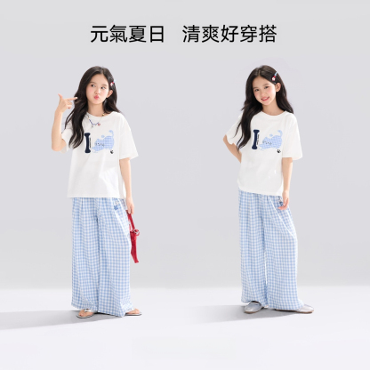 女童短袖T恤A類兒童夏裝套裝2026新款女孩大童凉感上衣