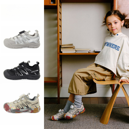 兒童運動鞋彩色底旋鈕扣兒童鞋子幼儿園鞋子
