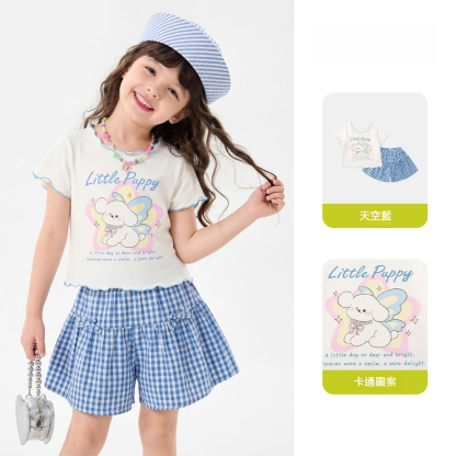 女童套裝女寶夏季短袖短褲兒童多巴胺兩件套衣服