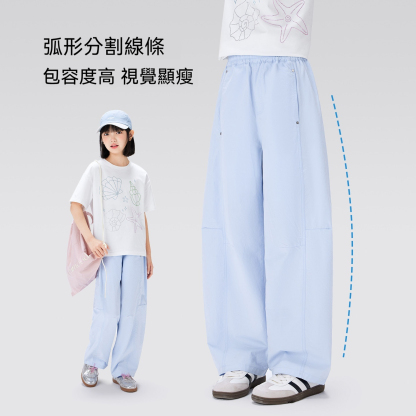 女童褲子夏季薄款兒童全棉透氣長褲2026新款中大童夏裝彎刀褲