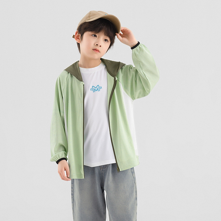 男童遮陽服夏季印花三色網眼外套兒童透氣運動服