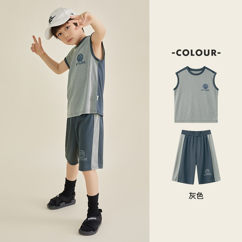 男童背心套裝夏季兒童網眼運動籃球服速乾兩件套