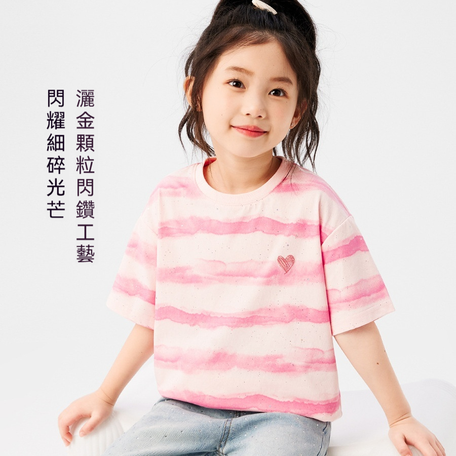女童短袖T恤兒童夏裝2026新款中大童女純棉條紋上衣夏季半袖