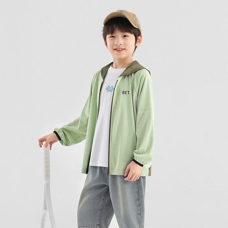 男童遮陽服夏季印花三色網眼外套兒童透氣運動服