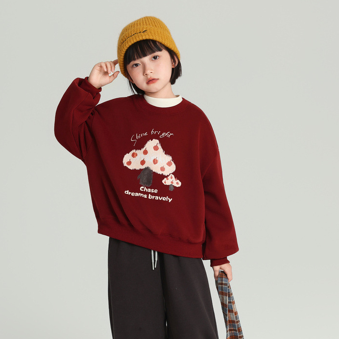 兒童加絨印花圓領衛衣女童2026新款寬鬆上衣休閒套頭衫