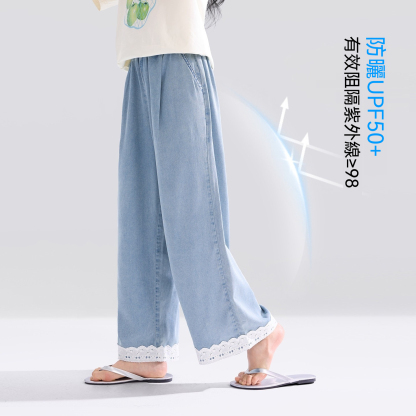 女童天絲凉感牛仔褲夏季薄款透氣2026新款兒童中大童甜美長褲