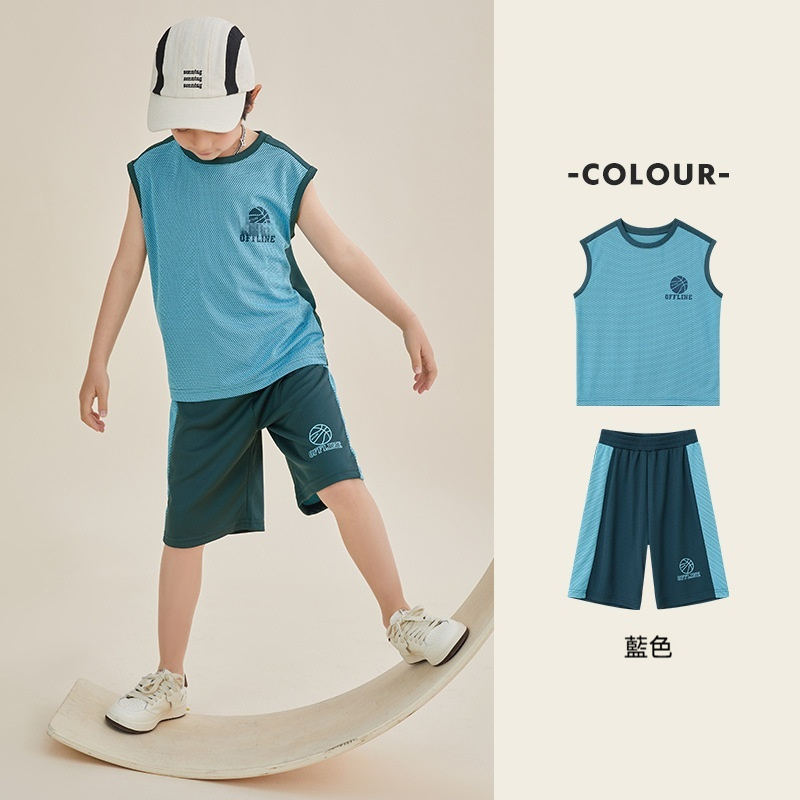 男童背心套裝夏季兒童網眼運動籃球服速乾兩件套