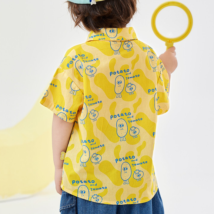 兒童襯衫純棉男童女童夏季短袖襯衣寶寶衣服童裝