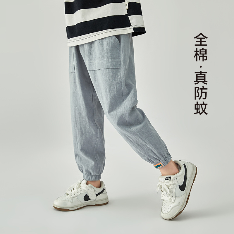艾草抑菌男童防蚊褲2026夏季透氣舒適學院風長褲兒童休閒褲