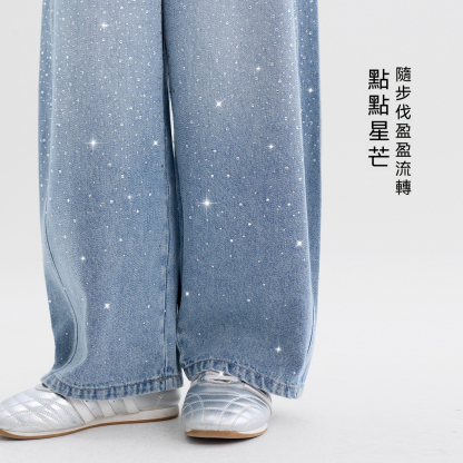 女童牛仔褲秋裝2026新款兒童褲子水洗固色超模爆閃直筒褲