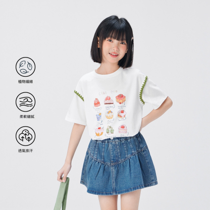 女童短袖t恤兒童夏季萊賽爾2026新款女大童A類上衣蛋糕T