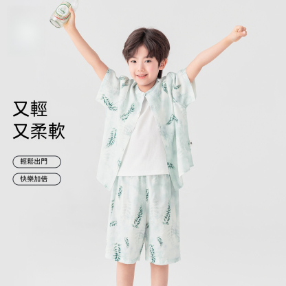 男童滿印國風套裝抗勾絲2026新款夏裝夏季兒童洋氣兩件套