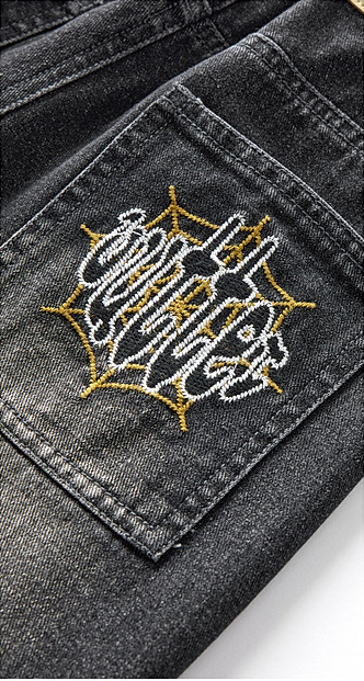 蛛網刺繡後袋