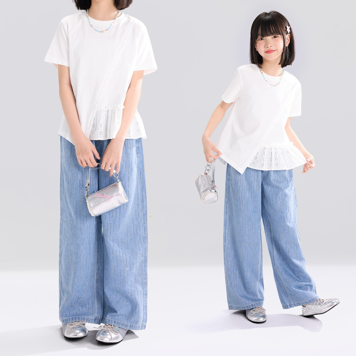 女童牛仔褲夏季薄款兒童流星燙鑽直筒褲2026新款大童夏裝褲子