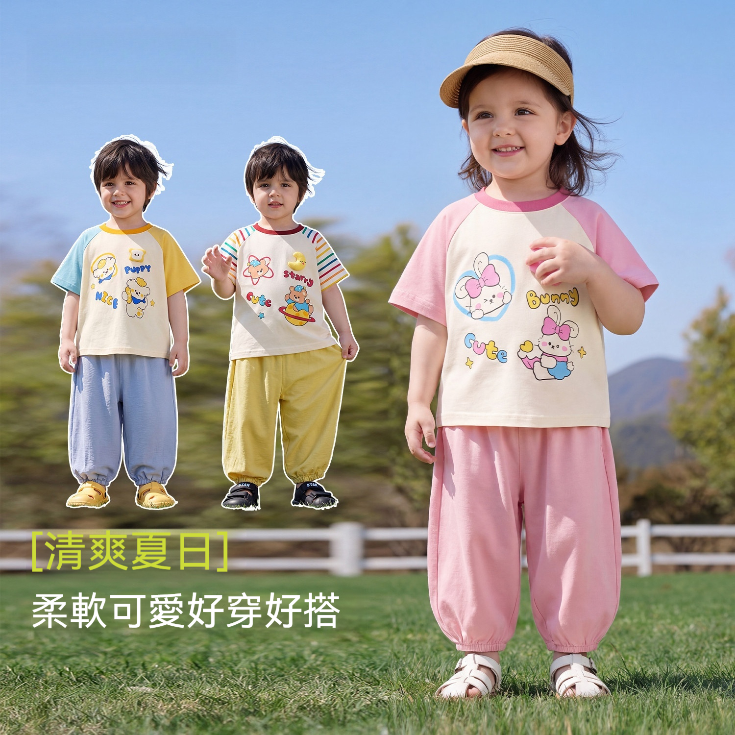 兒童短袖套裝夏季男童T恤兩件套女童