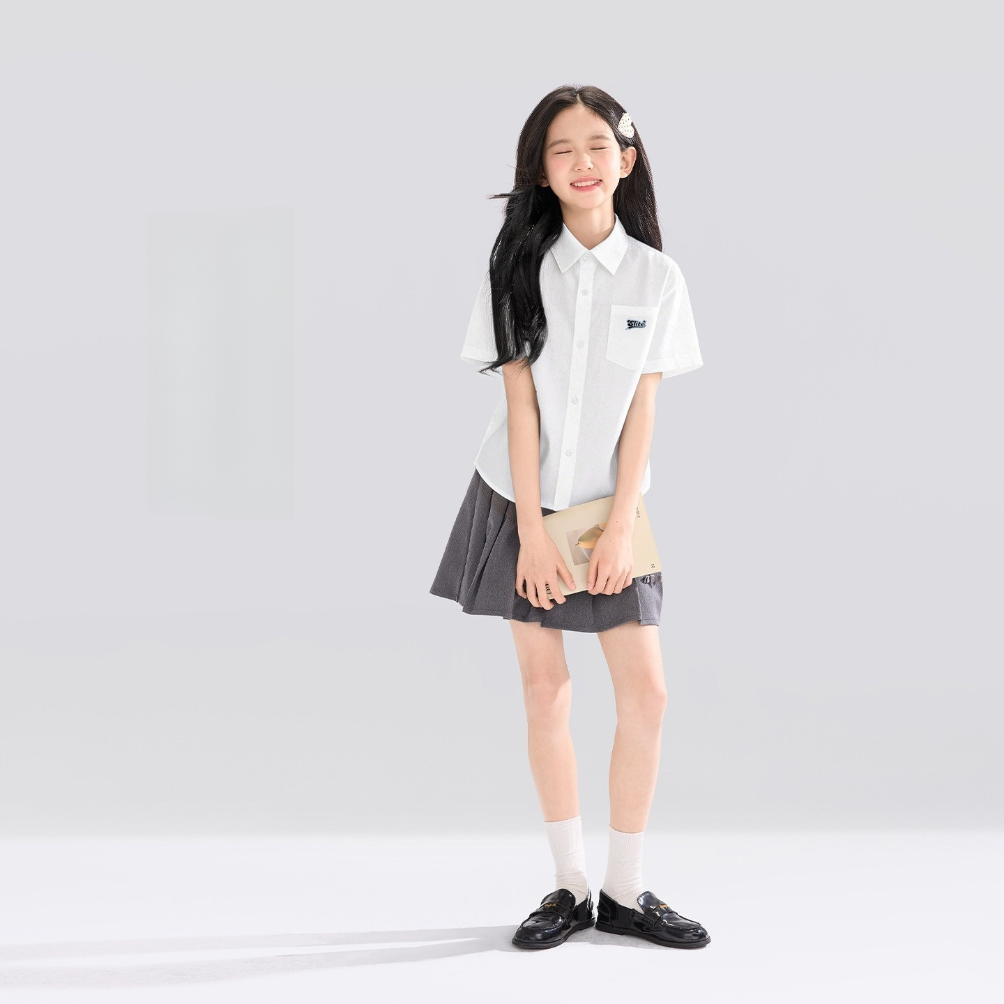 女童短袖襯衫學院風兒童白襯衣凉感2026新款女孩洋氣夏裝