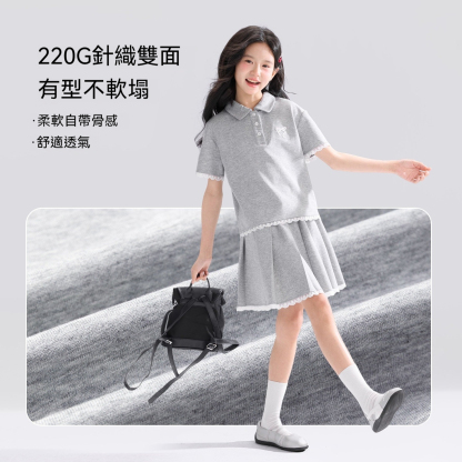 女童夏套裝2026女兩件套短袖polo衫百褶裙套裝