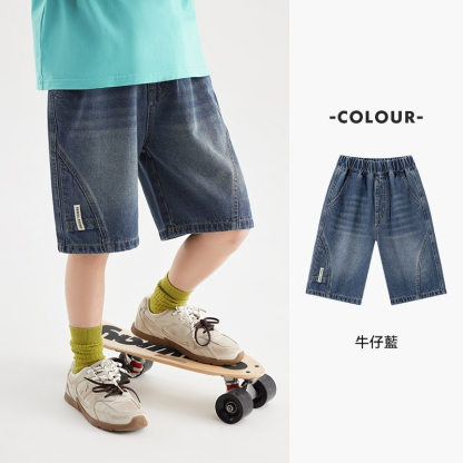 男童牛仔短褲兒童2026夏季親膚柔糯五分褲中大童舒適有型直筒中褲