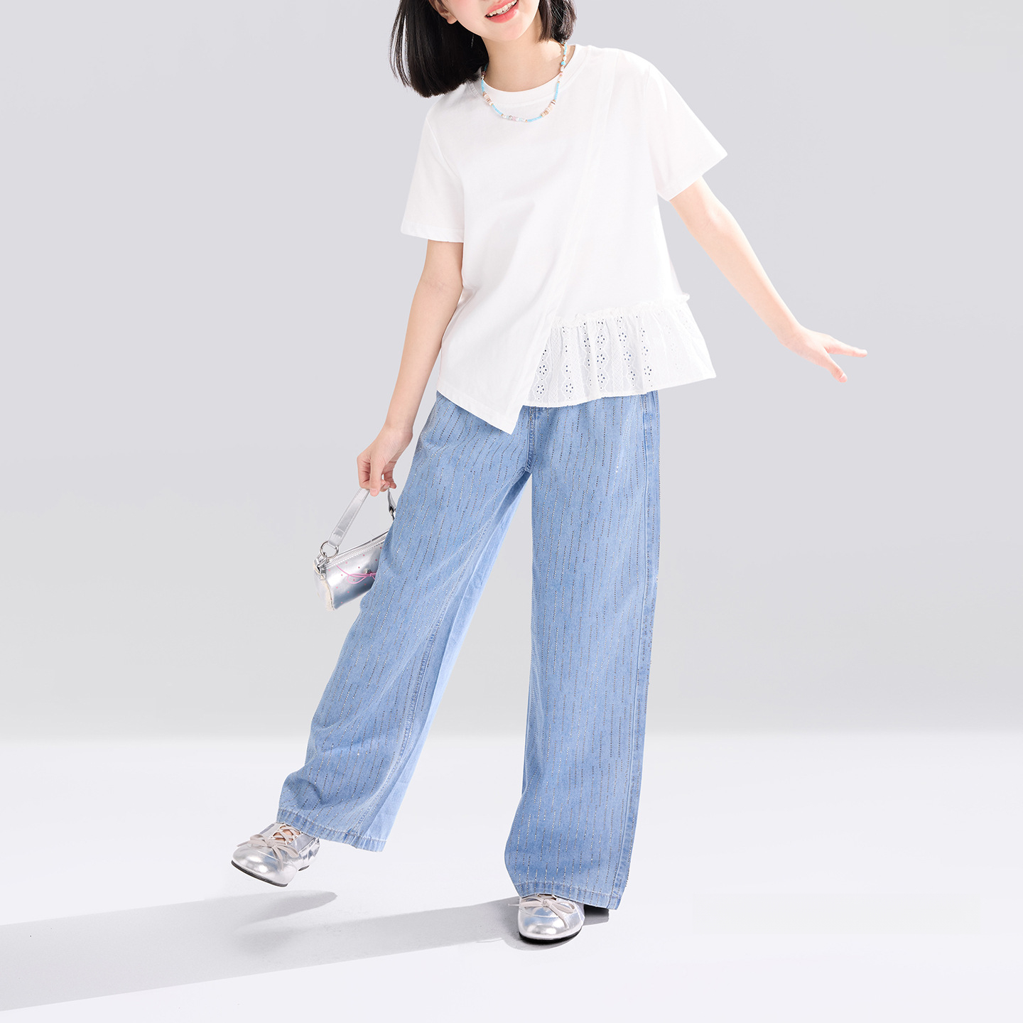 女童牛仔褲夏季薄款兒童流星燙鑽直筒褲2026新款大童夏裝褲子