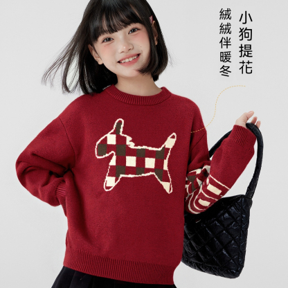 女童毛衣紅色秋冬裝2026新款女孩大童保暖毛線衣洋氣上衣