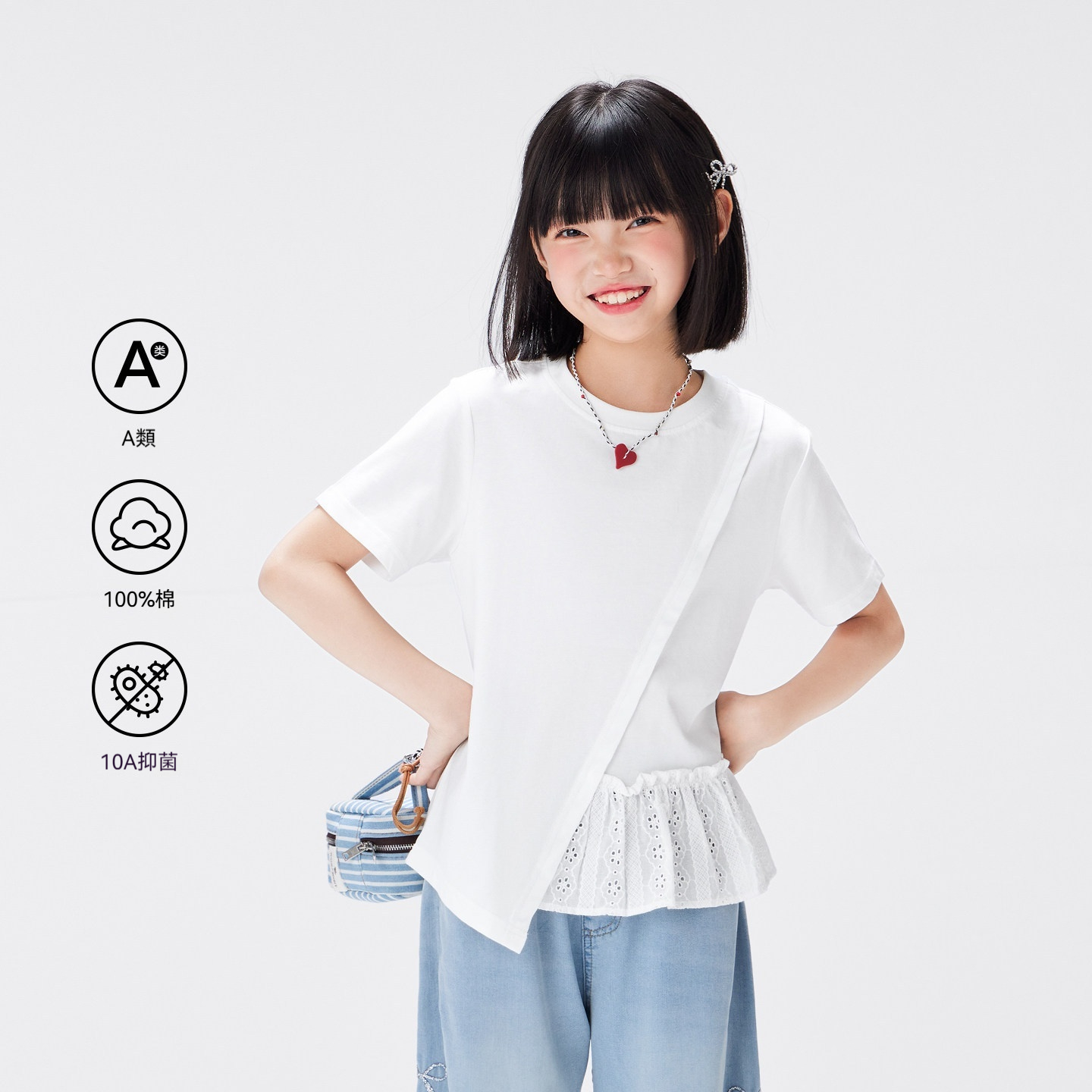 女童短袖t恤純棉兒童夏季拼接2026新款女孩大童A類上衣