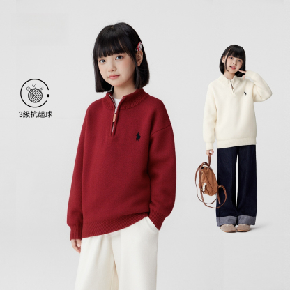 女童毛衣半拉鍊兒童秋冬季2026新款女孩大童毛線上衣