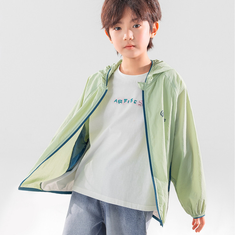 男童輕薄防曬衣夏季撞色拼接透氣網眼戶外運動服兒童外套