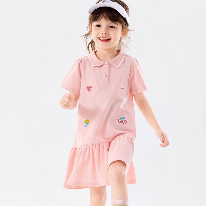 女童polo裙夏季純棉連衣裙休閒女孩可愛裙裝透氣