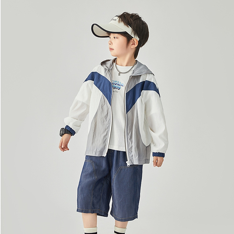三拼男童夏季輕薄外套兒童戶外連帽遮陽服童裝防蚊空調衫