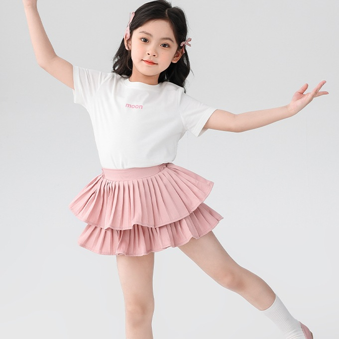 女童短裙兒童夏裝2026新款雙層百褶女孩高腰公主裙