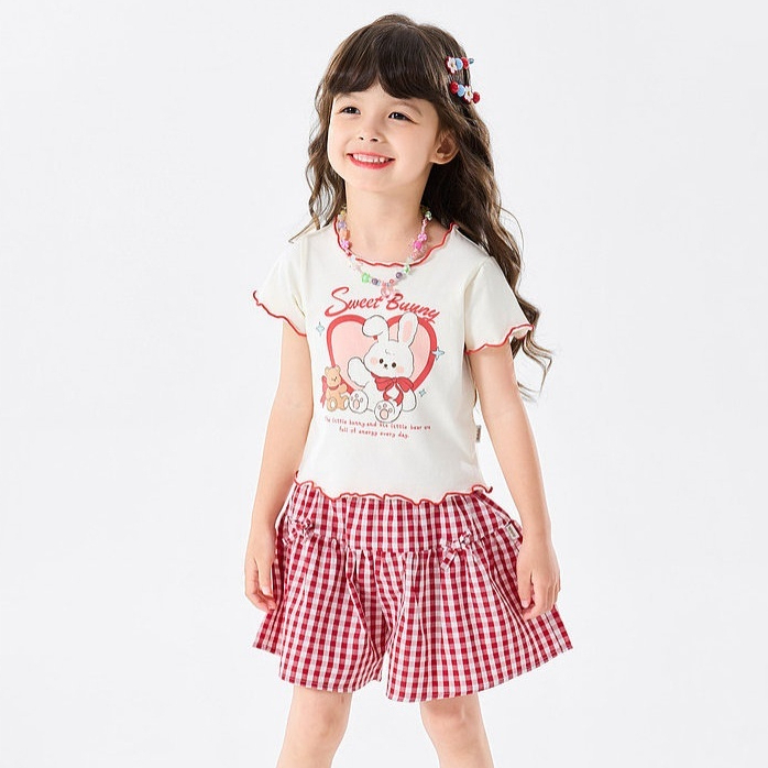 女童套裝女寶夏季短袖短褲兒童多巴胺兩件套衣服