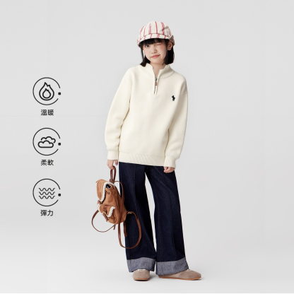 女童毛衣半拉鍊兒童秋冬季2026新款女孩大童毛線上衣