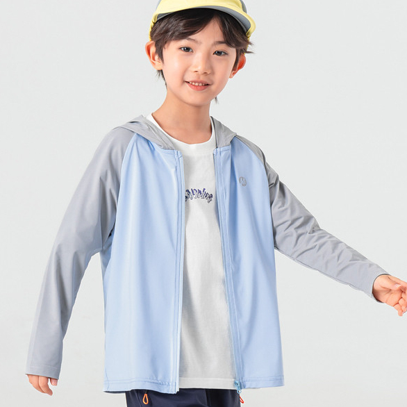 男童夏季彈力防曬服拼色兒童戶外運動中大童連帽遮陽服