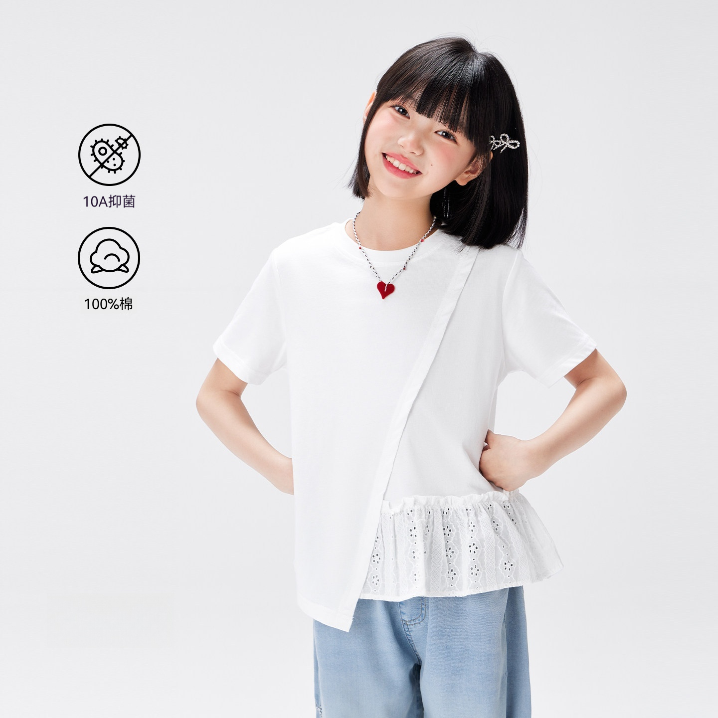 女童短袖t恤純棉兒童夏季拼接2026新款女孩大童A類上衣
