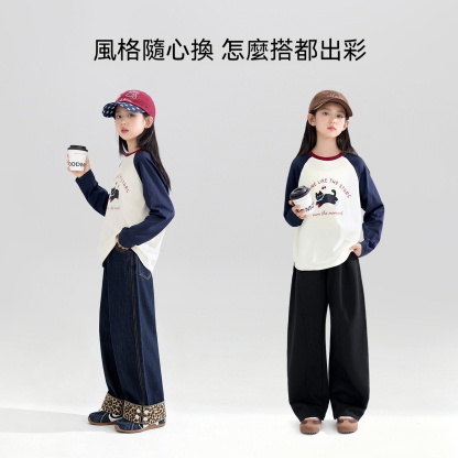 女童長袖T恤2026新款秋裝全棉兒童印花插肩袖上衣