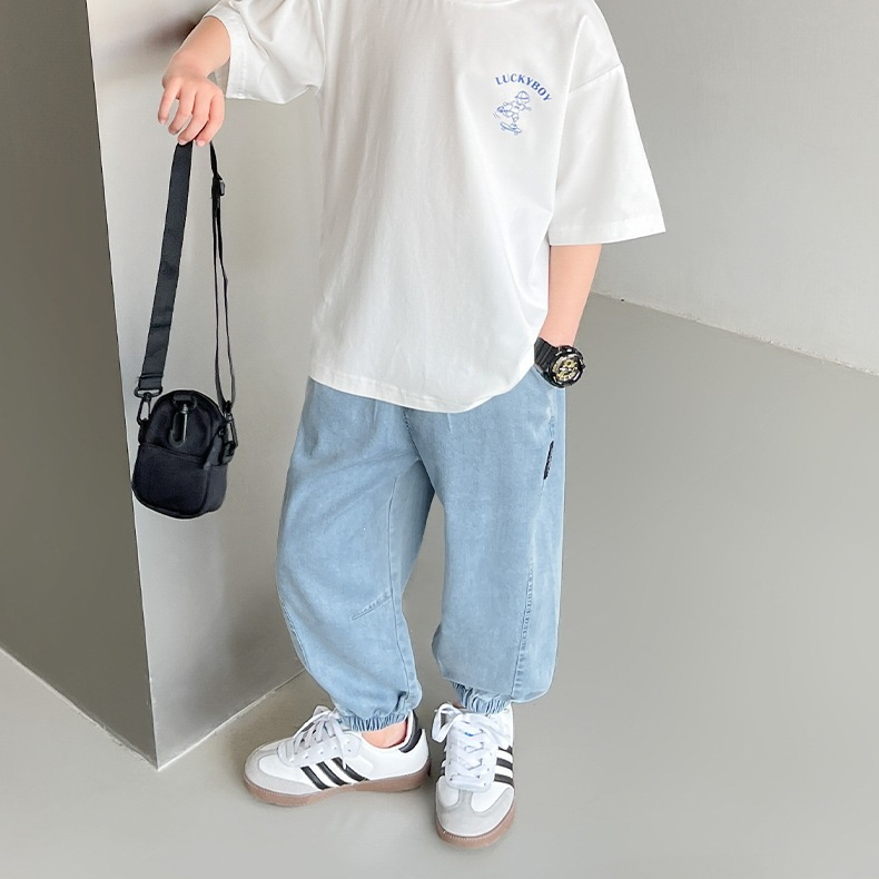 男童夏款褲子天絲牛仔褲防蚊褲2026新款兒童輕薄透氣長褲