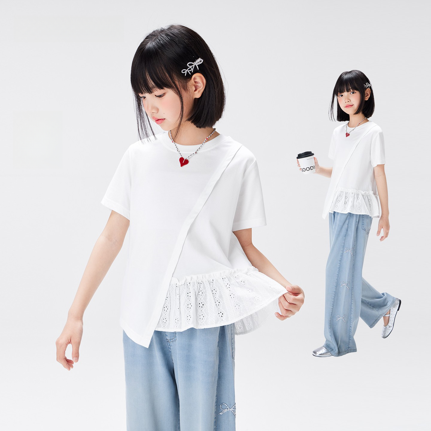 女童短袖t恤純棉兒童夏季拼接2026新款女孩大童A類上衣