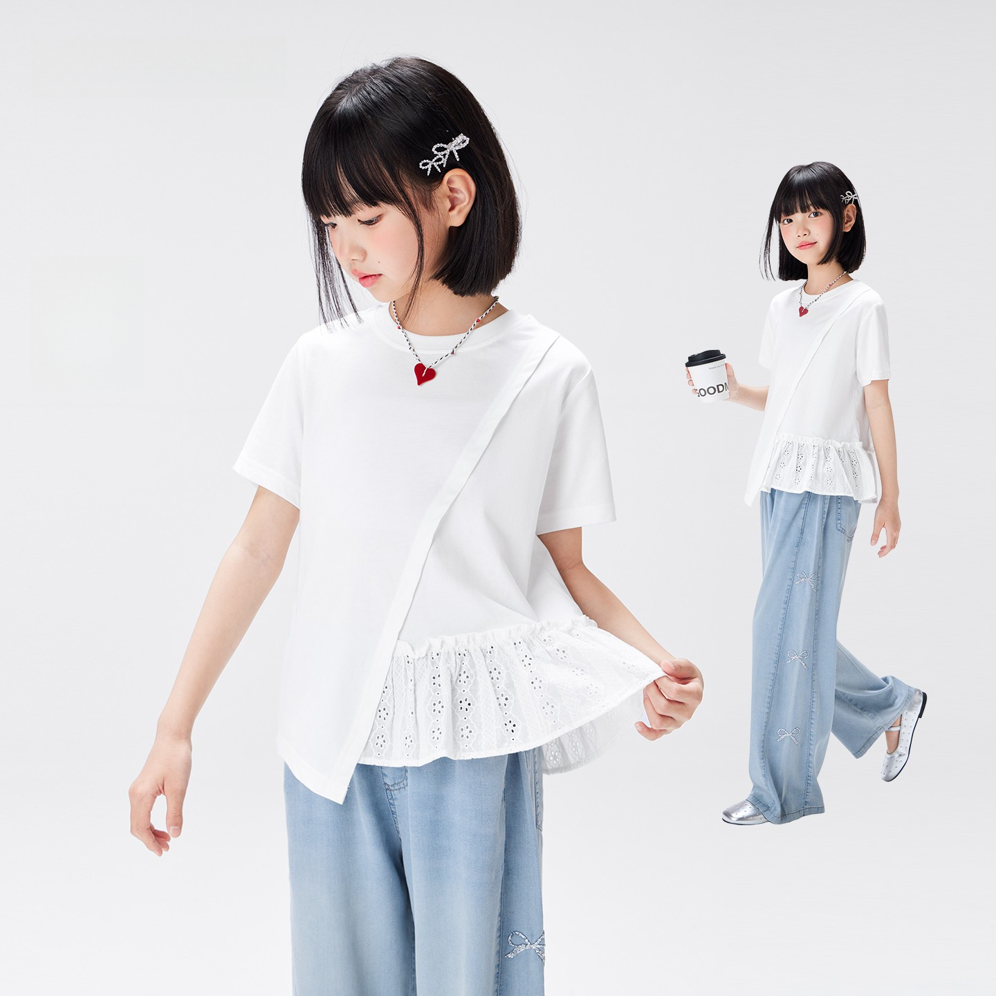 女童短袖t恤純棉兒童夏季拼接2026新款女孩大童A類上衣